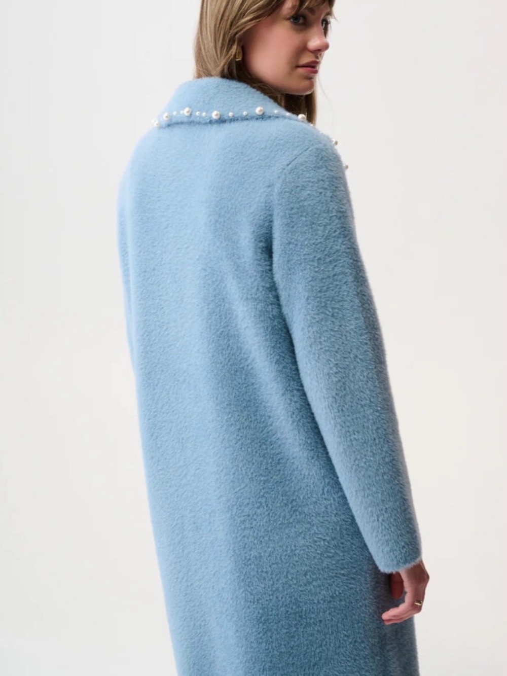 Joseph Ribkoff Feather Yarn Pearl Sweater Coat Chambray Blue NWT Size XS 261997 - Picture 5 of 9
